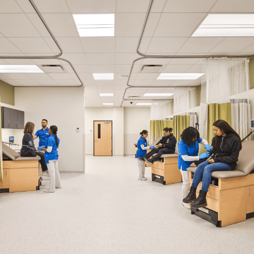 Students at the health center getting a check up