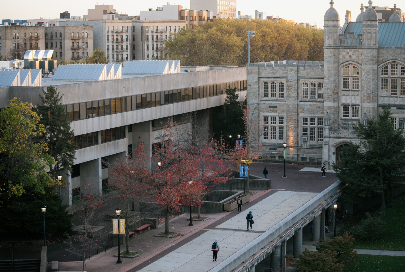 An overhead view of the Library and Old Gym Building.