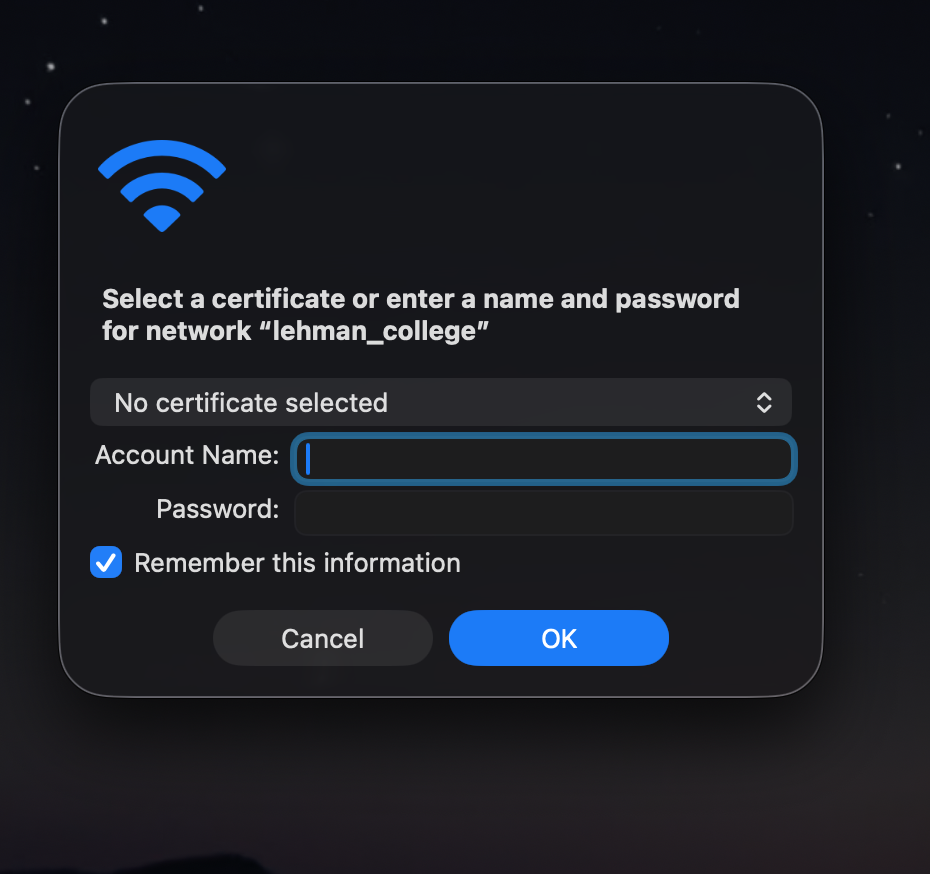 Connect to Wi-Fi using MacOS - Step 3