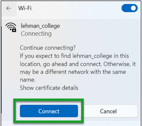 Connect to Wi-Fi using Windows 11 Device - Step 4a