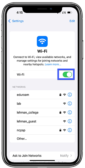 Connect to Wi-Fi using iPhone - Step 2a