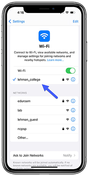 Connect to Wi-Fi using iPhone - Step 4a