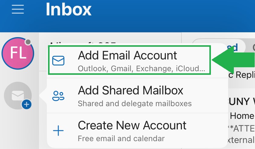 How to Add Your New Student Email to the Outlook Desktop App iPad/iMac Step2