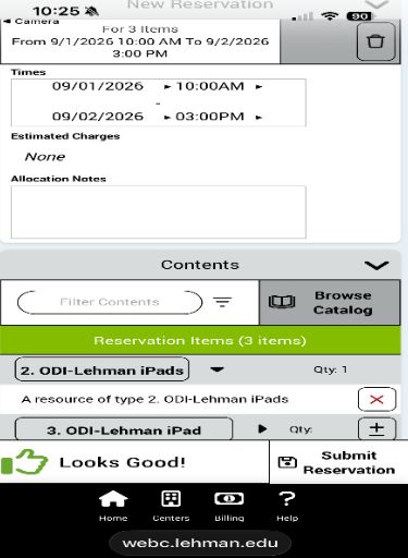 Submit Your Reservation Screen