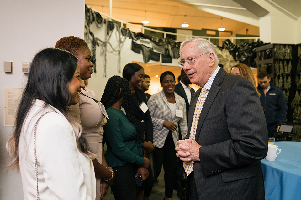 The Duke of Gloucester spoke with SGSNY Scholars at the Lehman College Art Gallery. Photo by Brian Hatton.