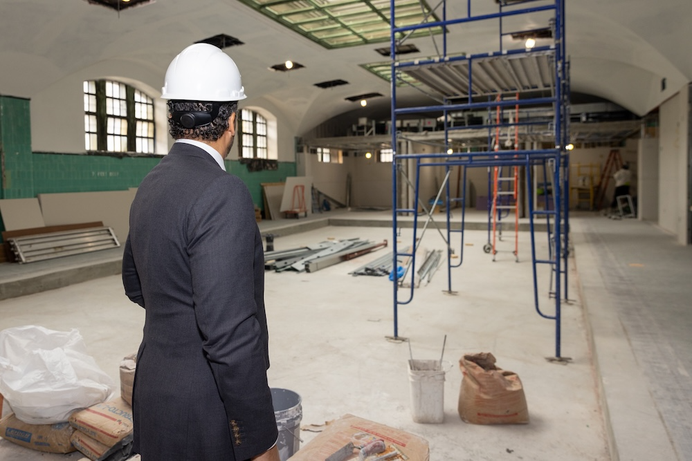 DASNY President and CEO Robert J. Rodriguez tours the Center for Teaching and Learning, slated to open in 2025.