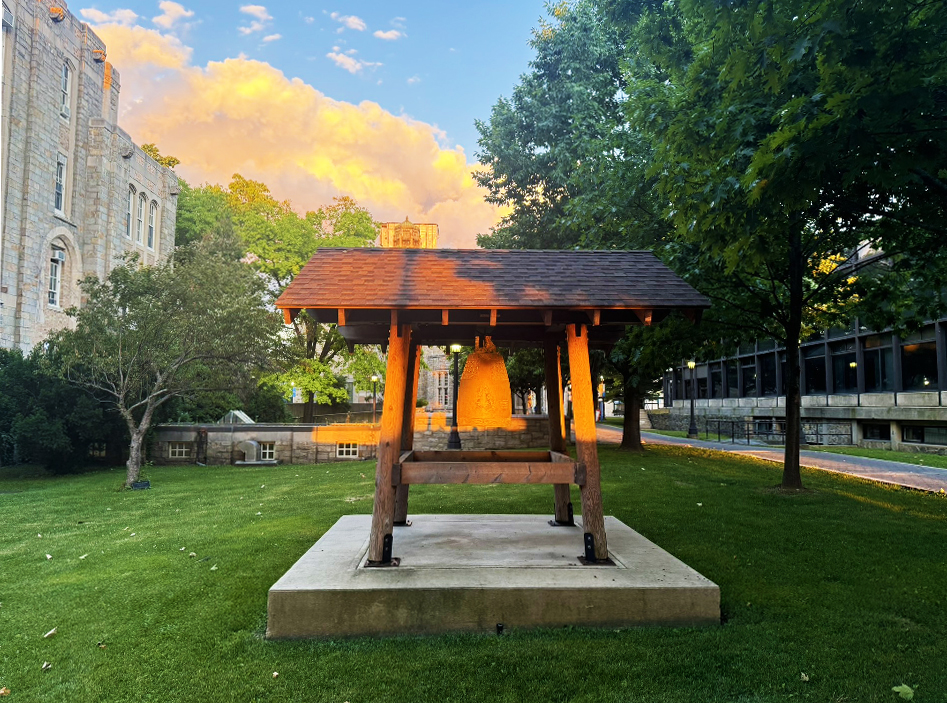 Professor Edward Kennelly (Biological Sciences) dubbed June 7 to be Lehmanhenge, Lehman's version of Manhattanhenge, and shared this photo of the Peace Bell looking "like it is molten metal."