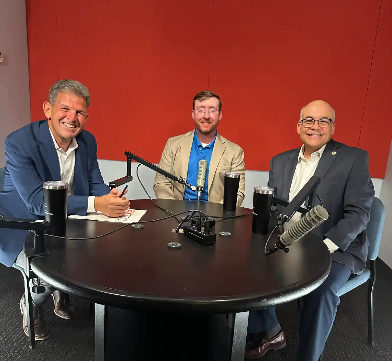 Rob Walsh, Sean Stein Smith and Jorge Silva-Puras recording an episode of “LEAP Into Business” in the Lehman College Multimedia Center.