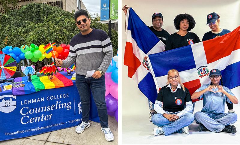 Members of the Lehman community display flags in celebration of National Coming Out Day and Hispanic Heritage Month! ﻿(Photos by Mildred Perez)