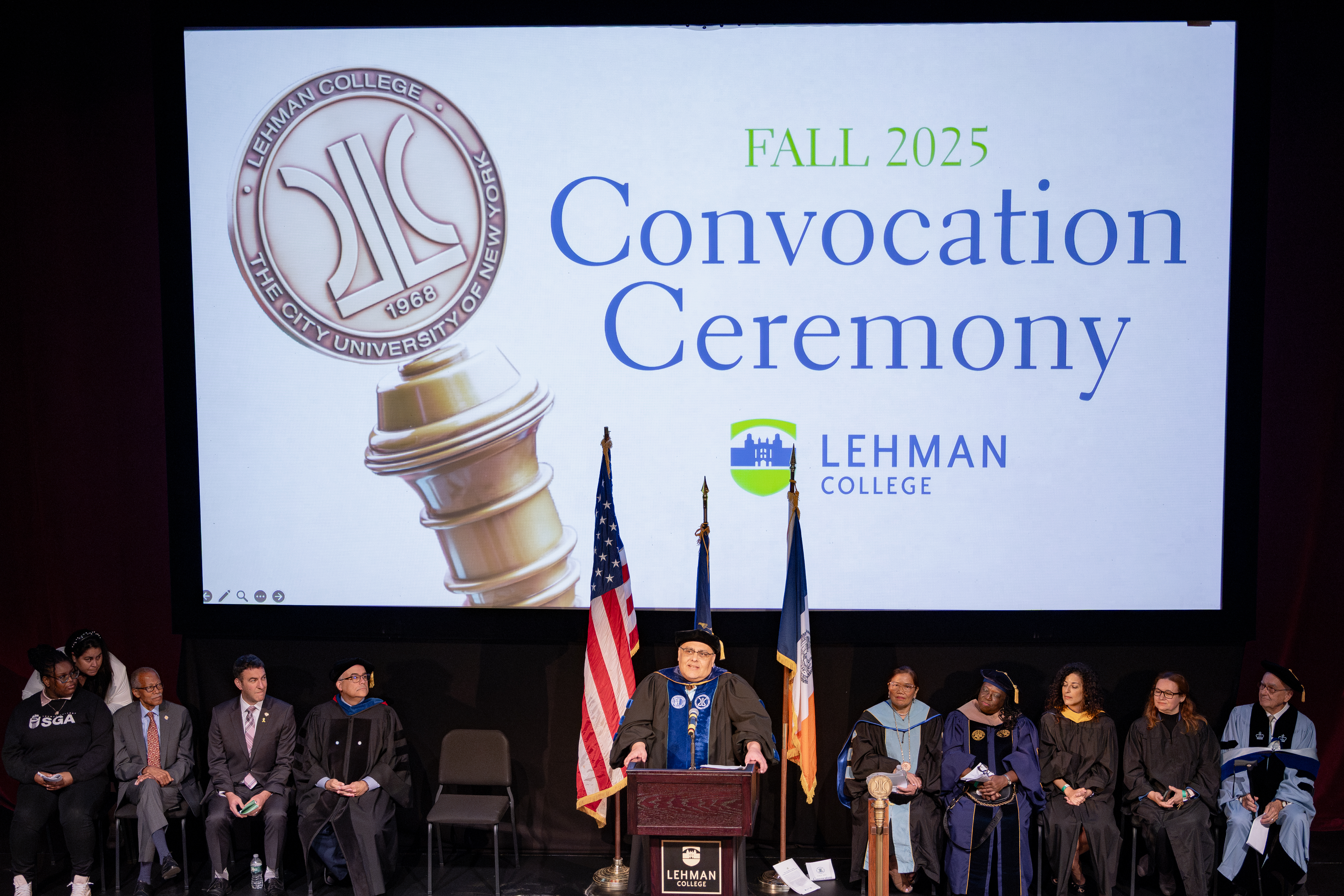 The college community attends Convocation in the Lovinger Theatre.
