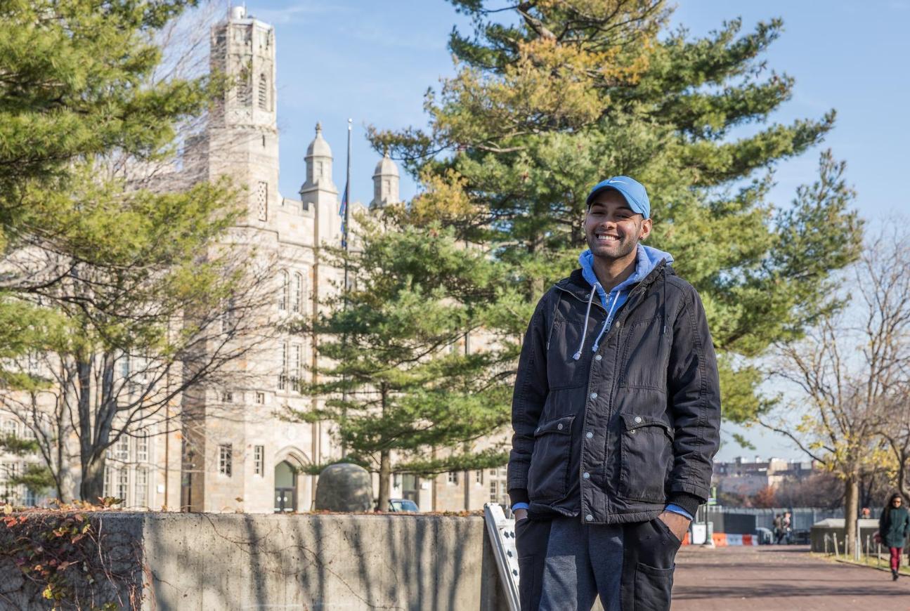 Student walking through campus