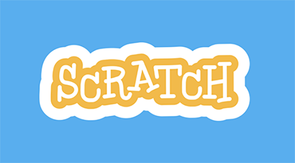 Light blue background with the word scratch written in orange and white
