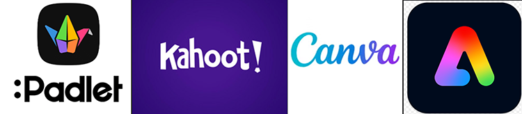 collage of logos of Padlet, Kahoot, Canva and Adobe Creative