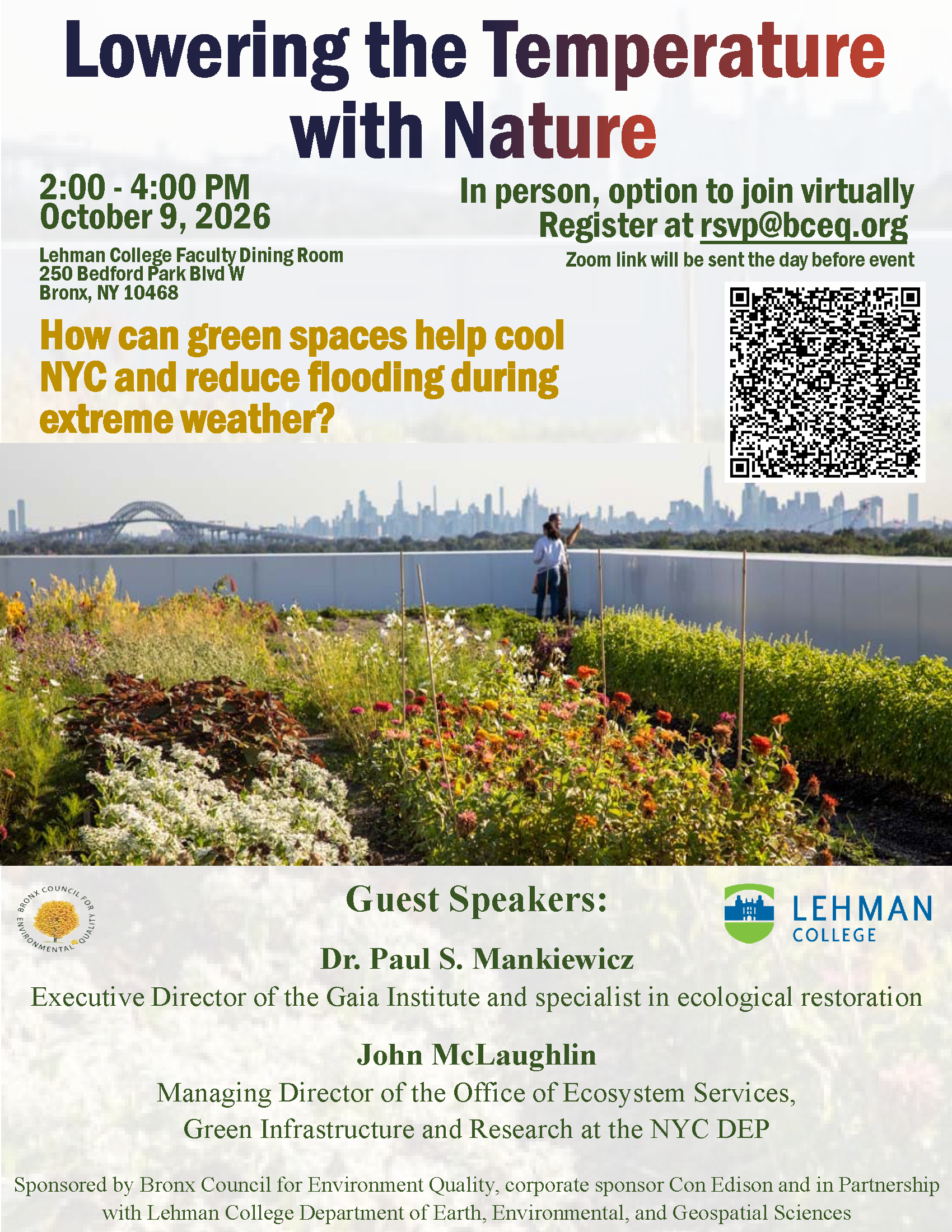 Flier for speaking event at Lehman College on October 9, 2026