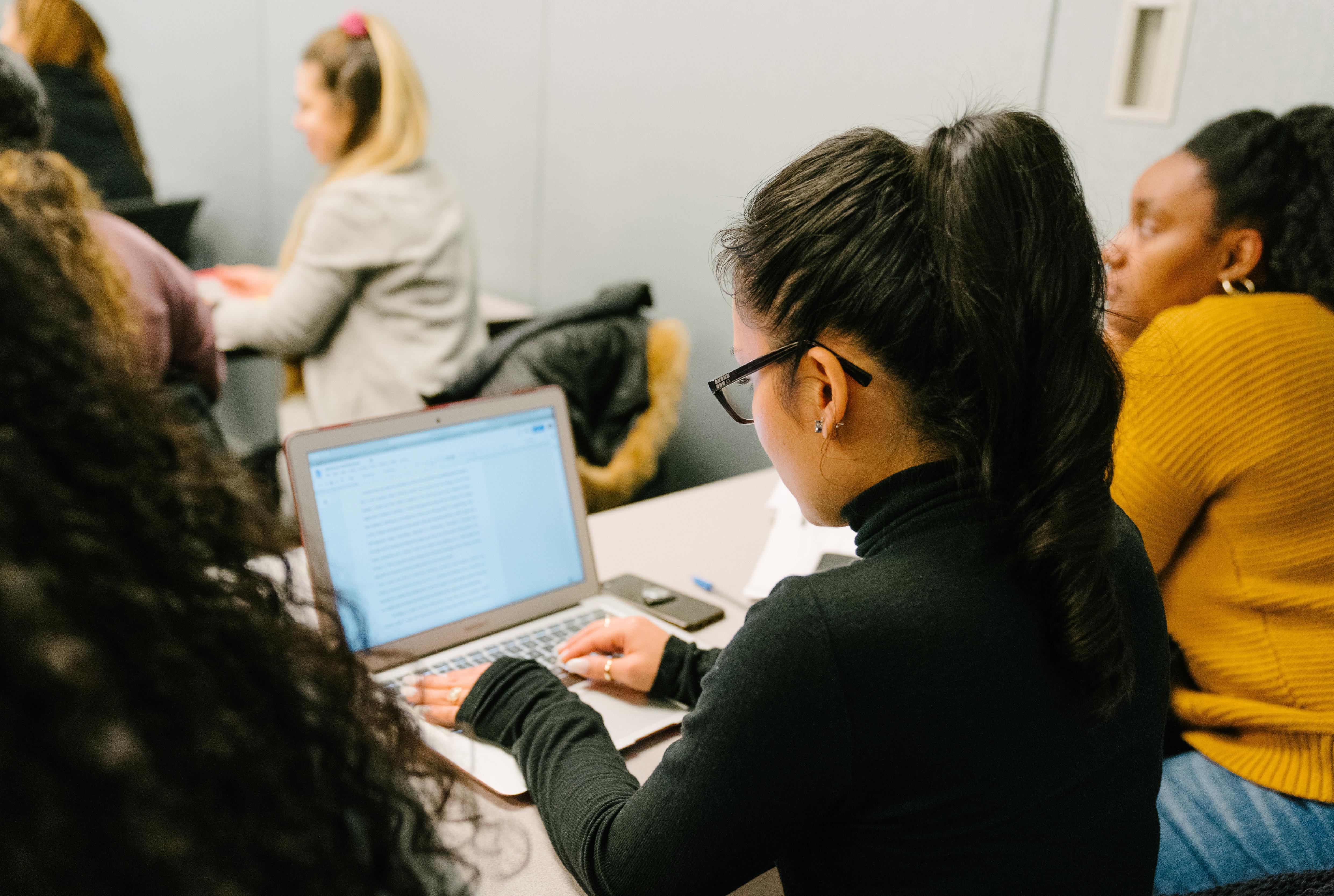 A student using the computer